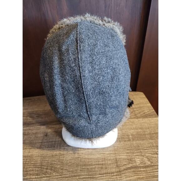LIDS Wool Trapper Hat Gray Ear Flaps Faux Fur Lined One Size Chin Strap Adult - Picture 3 of 4